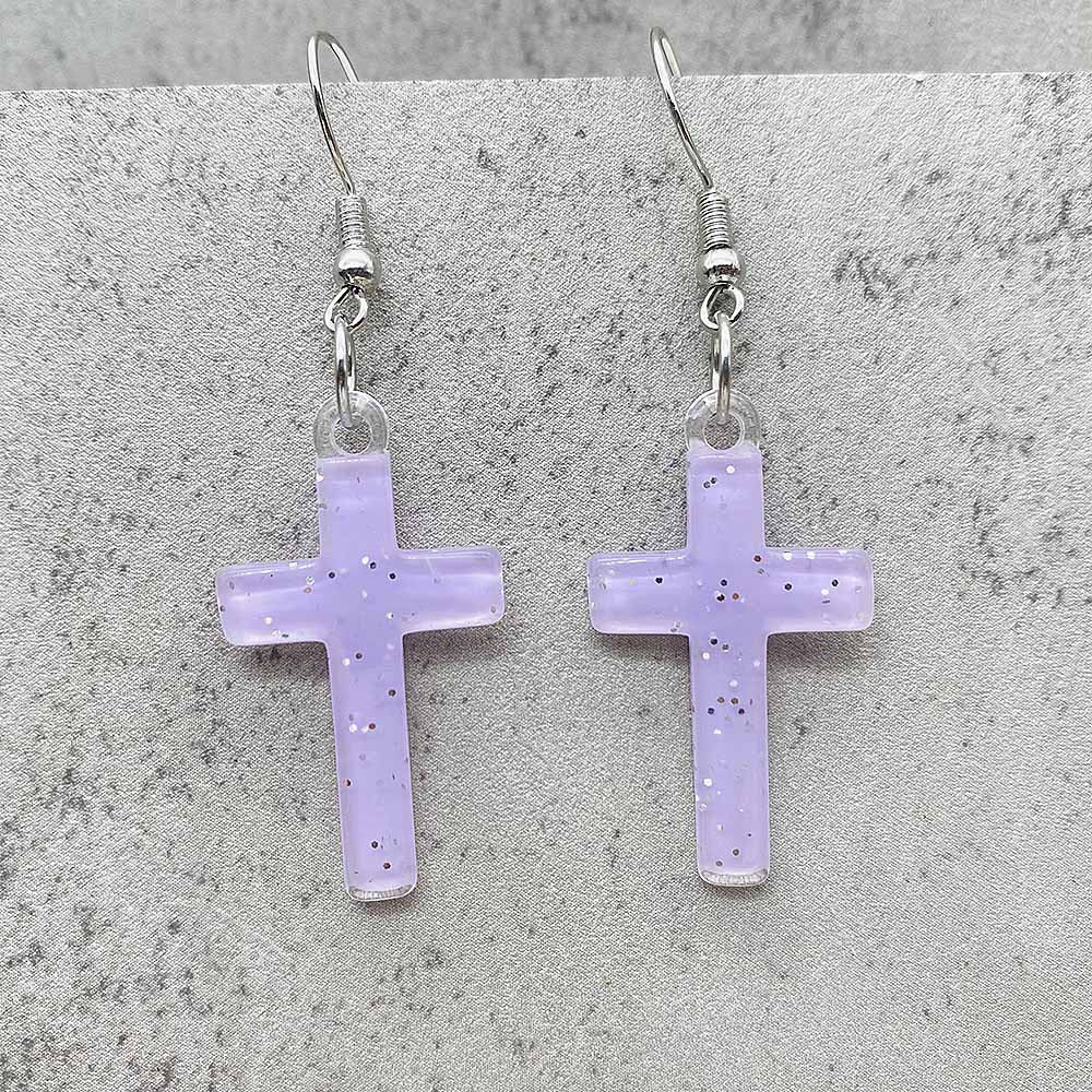 Wholesale Stylish Glitter Cross Resin Drop Earrings