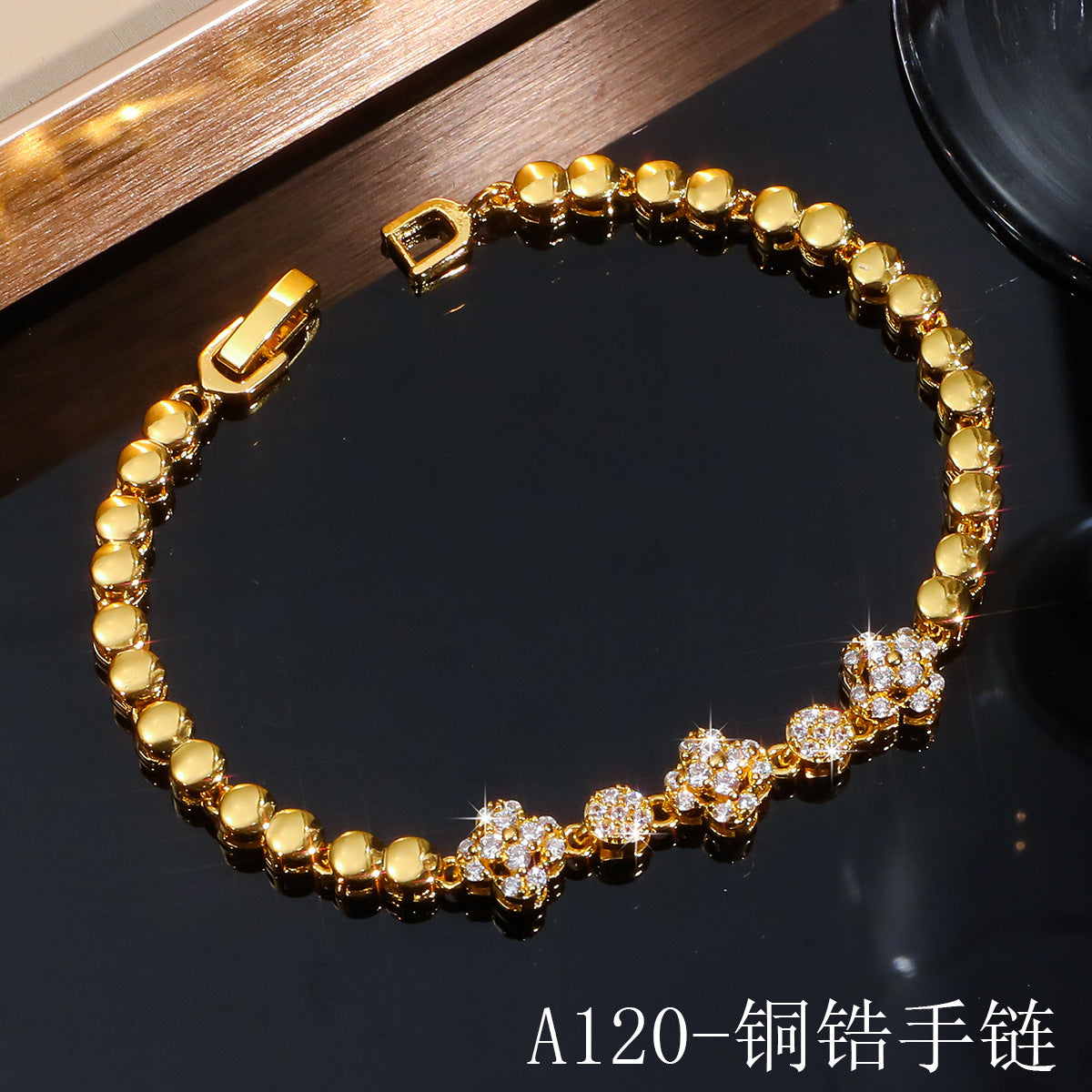 Wholesale Women S Gold Copper Zircon Geometric Rhinestone Bracelet For Dinner Party Evening Wear Chic Fashion Jewelry Gift