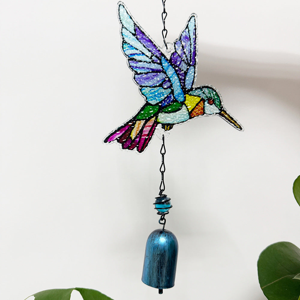 Wholesale Glass Hummingbird Wind Chime Diamond Glass Garden Courtyard Bell Pendant