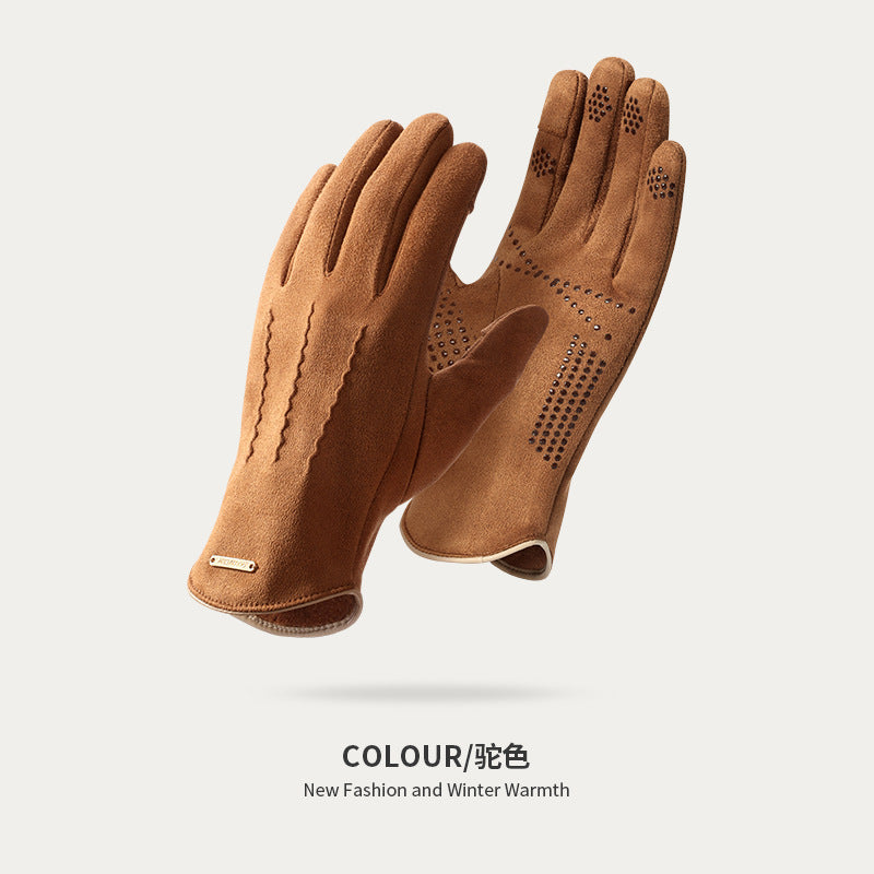 Wholesale Autumn and Winter Suede Outdoor Cycling Thickened Warm Gloves