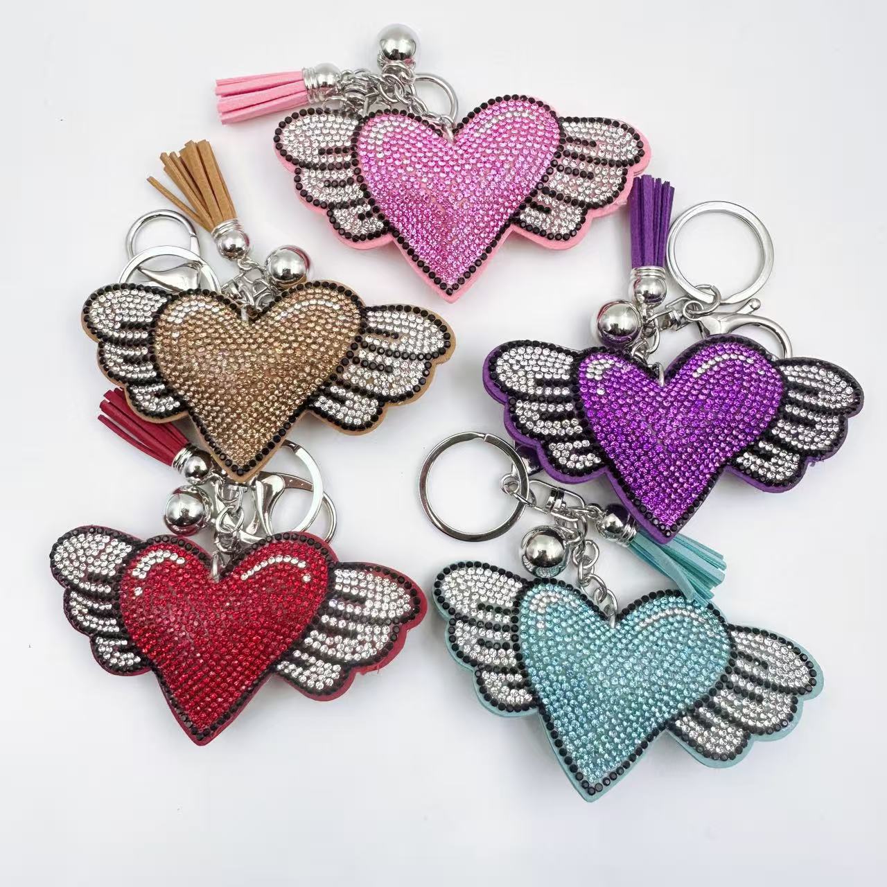 Wholesale 6pcs Creative Diamond-Encrusted Heart Keychain
