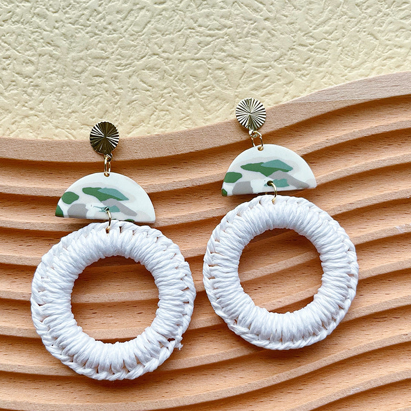 Wholesale Soft Pottery Bohemian Straw Earrings