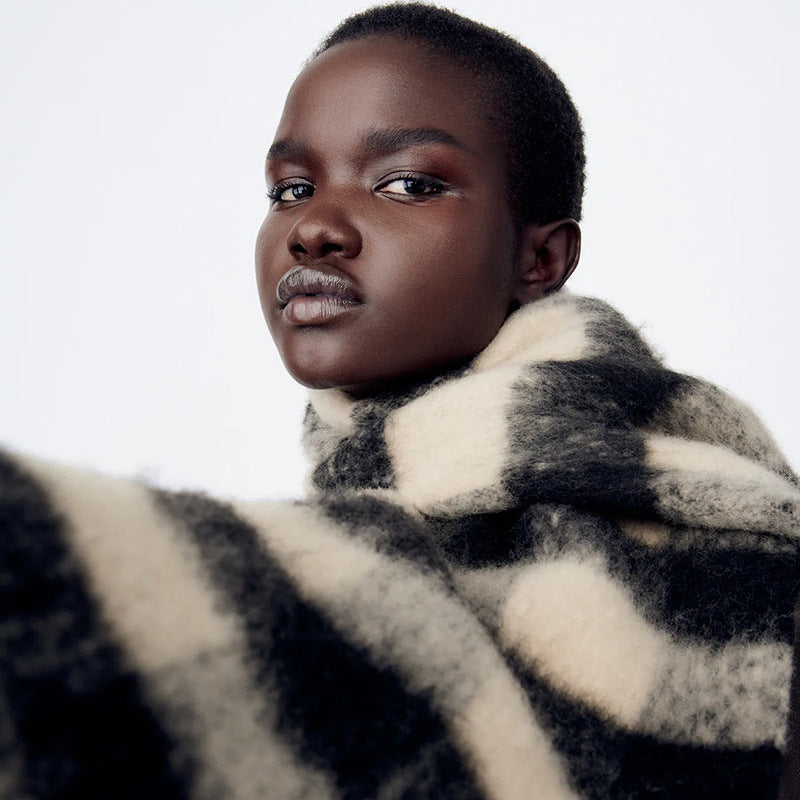 Wholesale Beige Black Plaid Imitation Cashmere Scarves