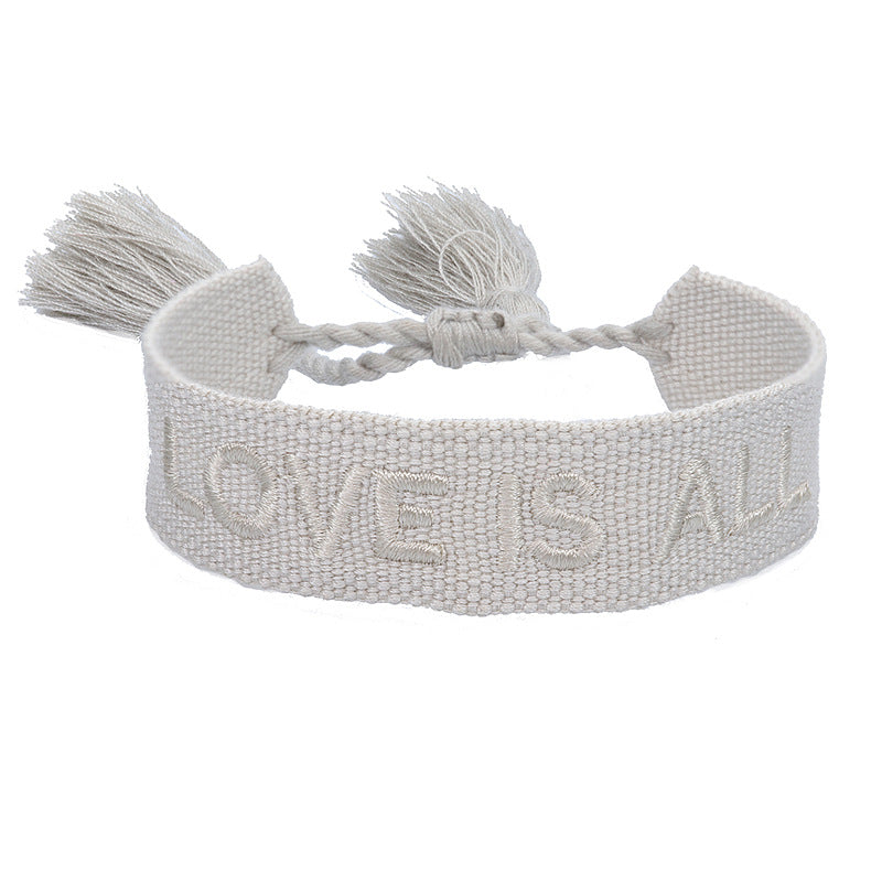 Wholesale Woven Tassel Bracelet with Letter Embroidery