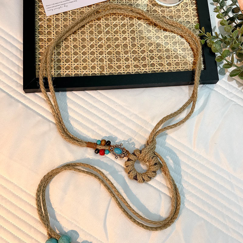 Wholesale Women's Versatile Dress Accessories Waist Rope Bohemian Braided Hemp Rope Waist Chain Thin Belt