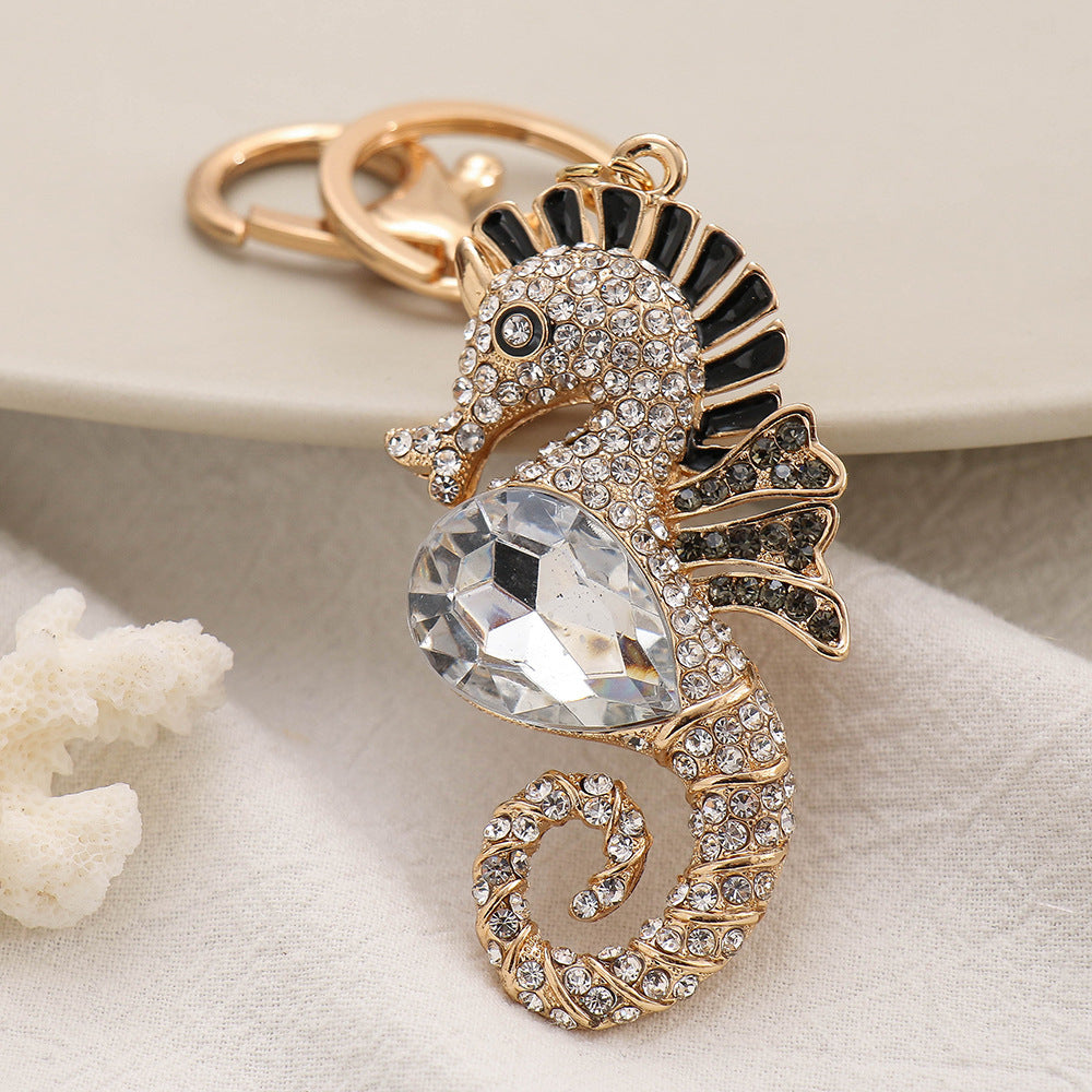 Wholesale Sea Animal Series Diamond Set Cute Seahorse Alloy Keychains