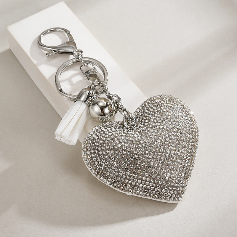 Wholesale Heart-shaped Rhinestone Leather Keychain