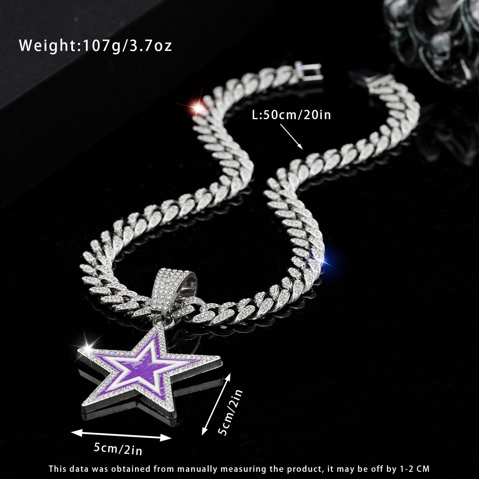 Wholesale full diamond blue five-pointed star  hip-hop  necklace