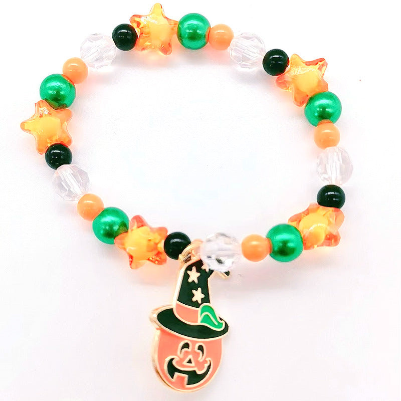 Wholesale New Halloween Handmade Beaded Hand Decorated Pumpkin Alloy Bracelet