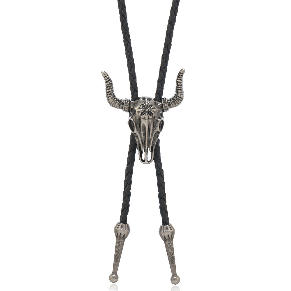 Wholesale Retro trendy animal Eagle cow head alloy PU polo collar necklace