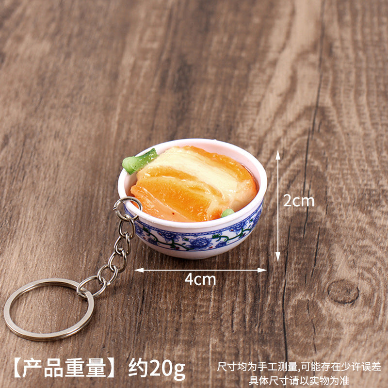 Wholesale Simulation Food 4cm Blue and White Porcelain Bowl Keychain Pendant Chinese Style Gourmet Snack Micro Food Play Model Toy