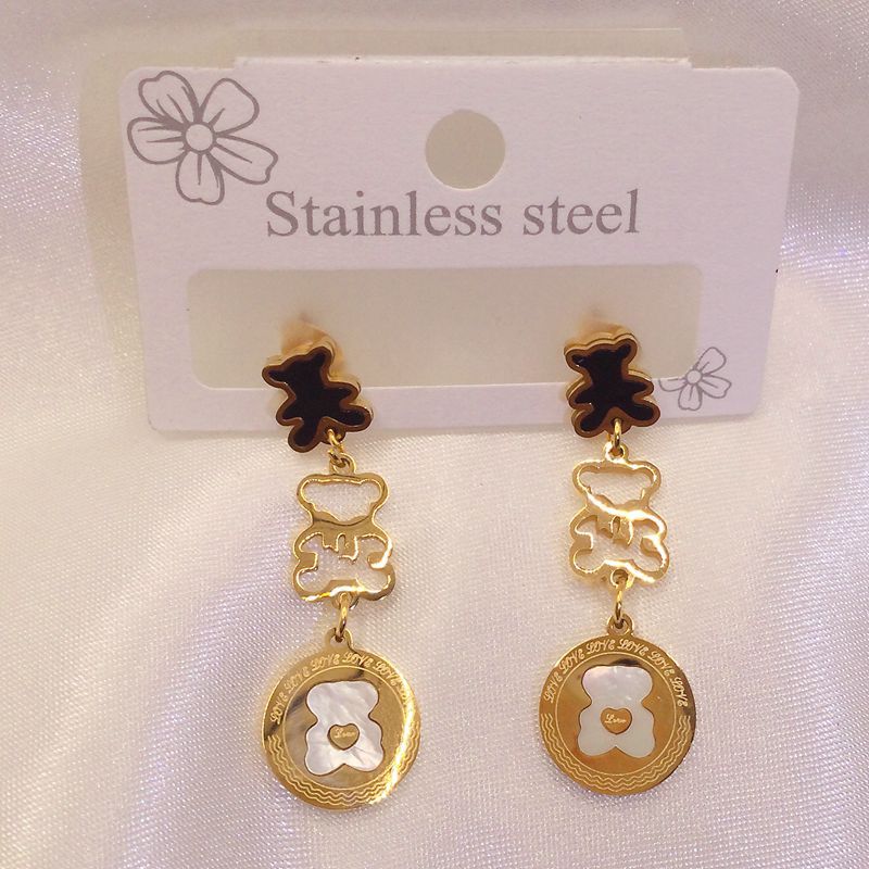 Wholesale Titanium Steel Bear Black Film Hollow Blank Fritillaria Earrings