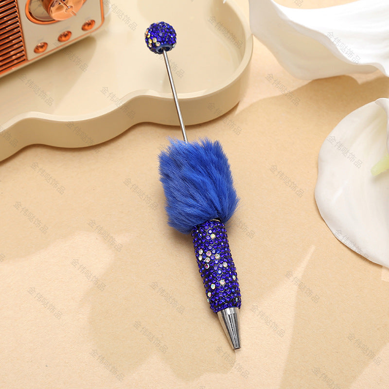 Wholesale Beadable Pens Creative Diy Cute Plush Ball Diamond Ballpoint Pen