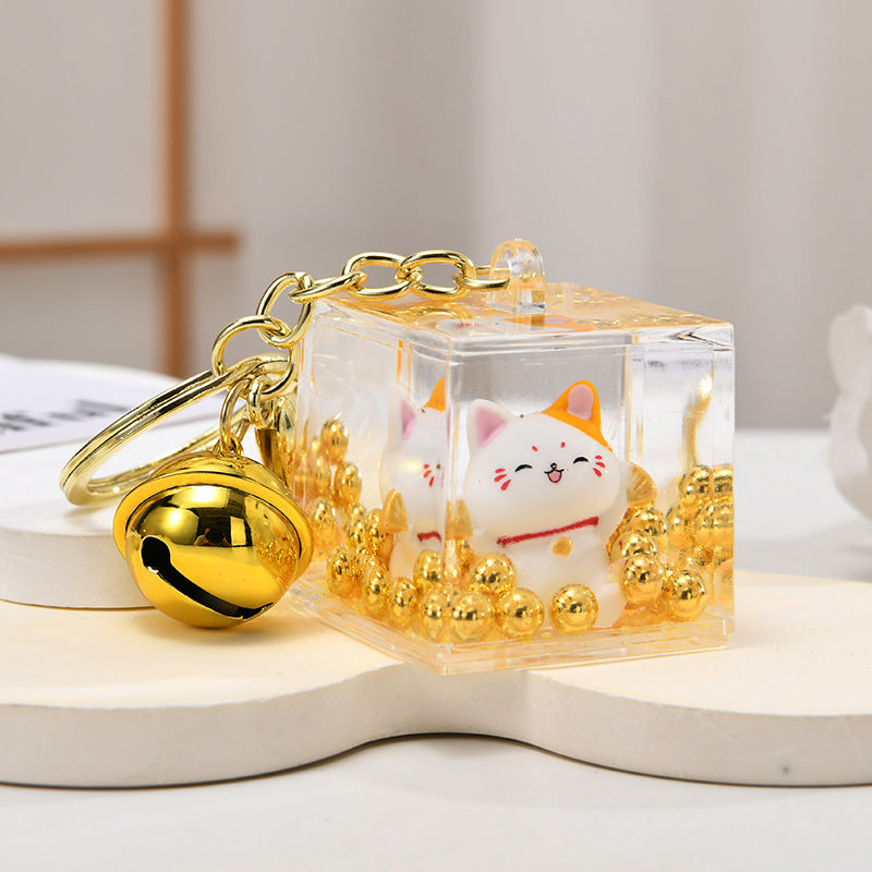 Wholesale Acrylic Golden Flowing Sand Lucky Cat Creative Keychain