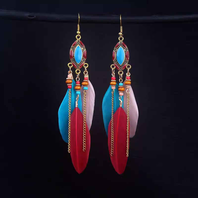 Wholesale Ethnic style super fairy high-end feather earrings