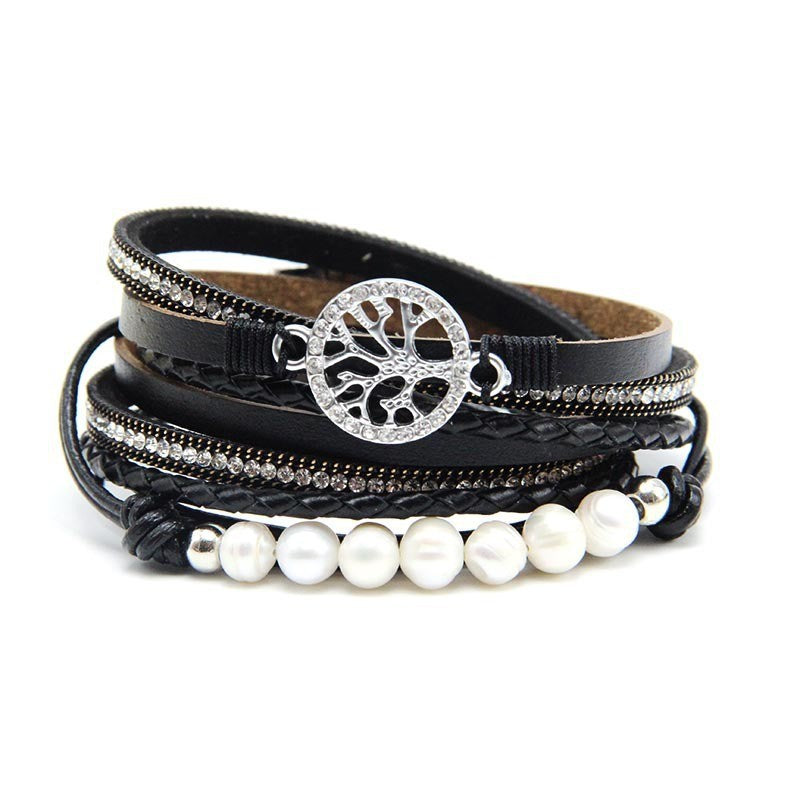 Wholesale Life Tree Cowhide Pearl Magnetic Buckle Bracelet