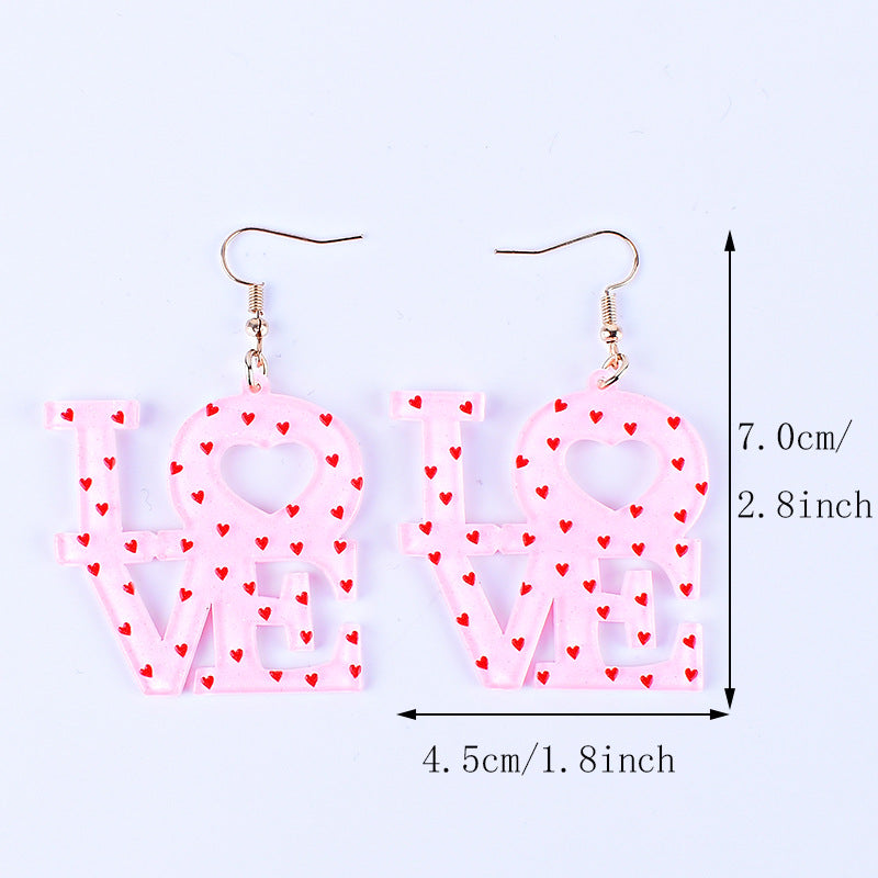 Wholesale Valentine's Day Heart Letter Love Heart Shape Red Pink Earrings