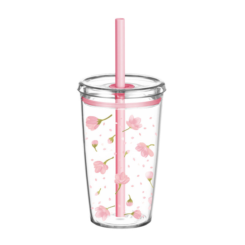 Wholesale 450ml Tritan straw cup milk tea cup coffee cup with printing simple straw cup