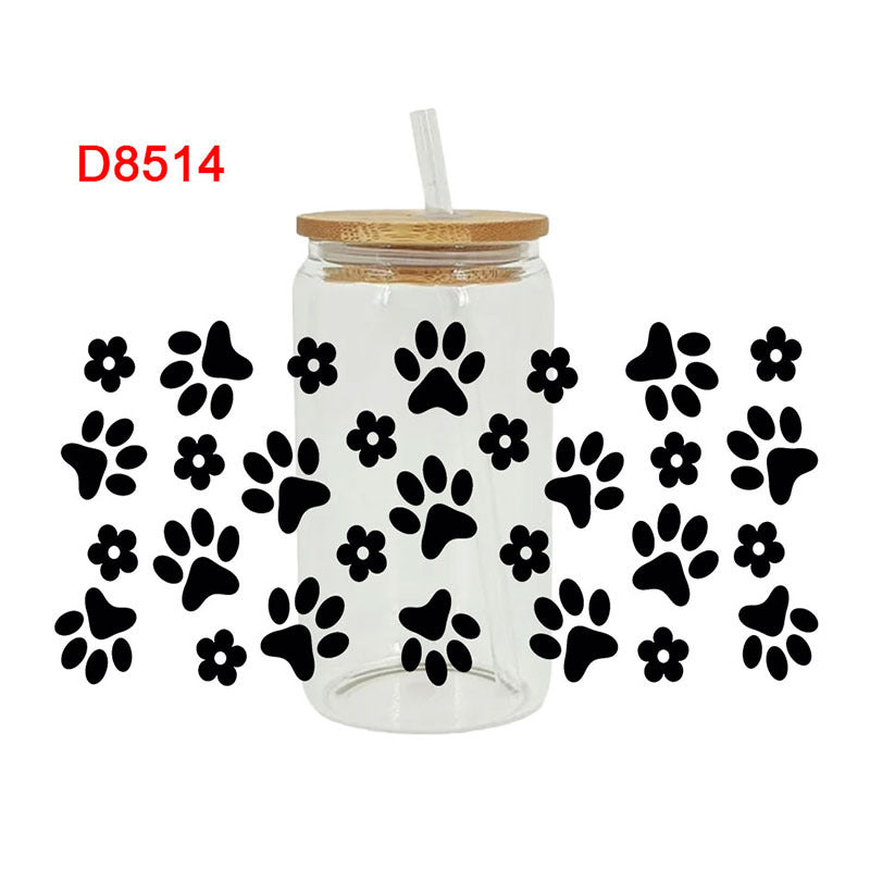 Wholesale Cat and dog paw print bones  16oz Cup UV DTF Wraps