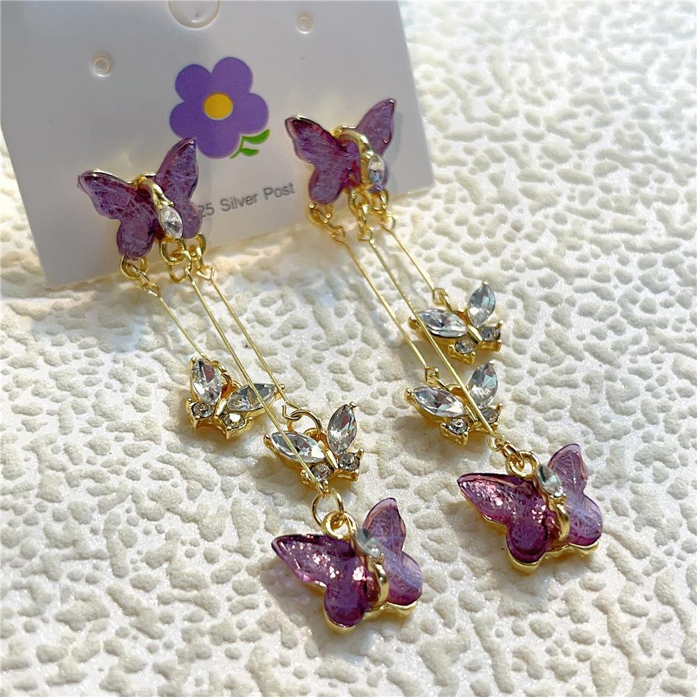 Wholesale Purple Butterfly Alloy Earrings