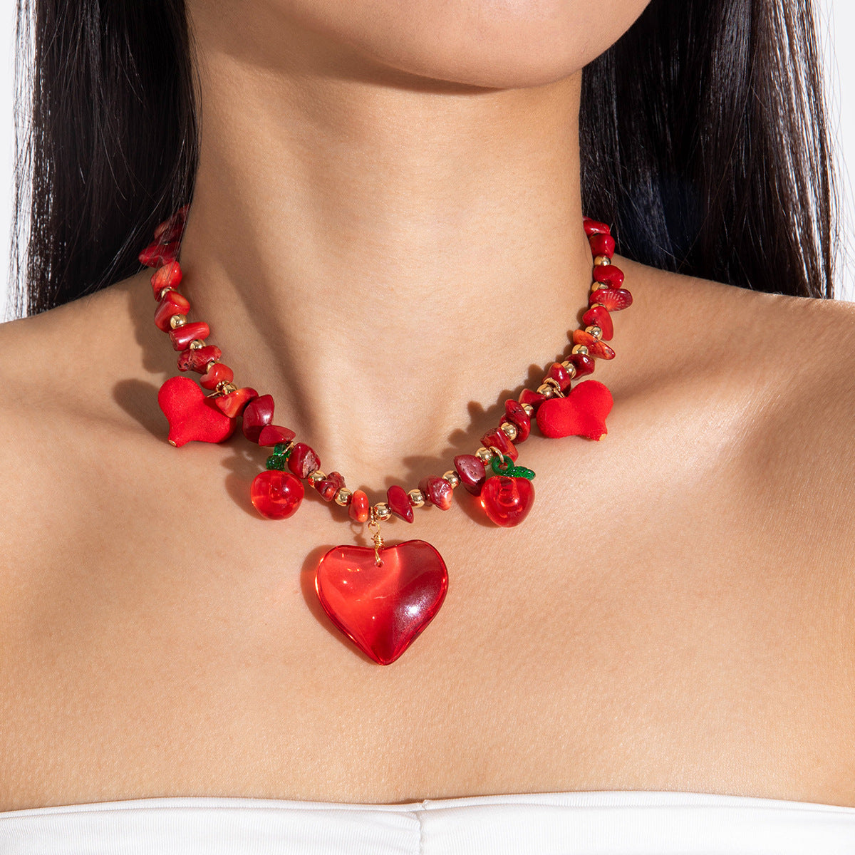 Wholesale Romantic Love Pearl Cherry Valentine' s Day Necklace