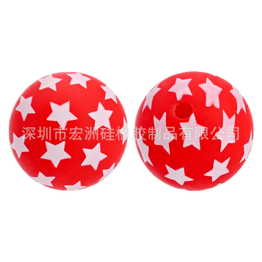 Wholesale 10pcs/pack Five-Pointed Star Watermark Food Grade Silicone DIY  Round Beads