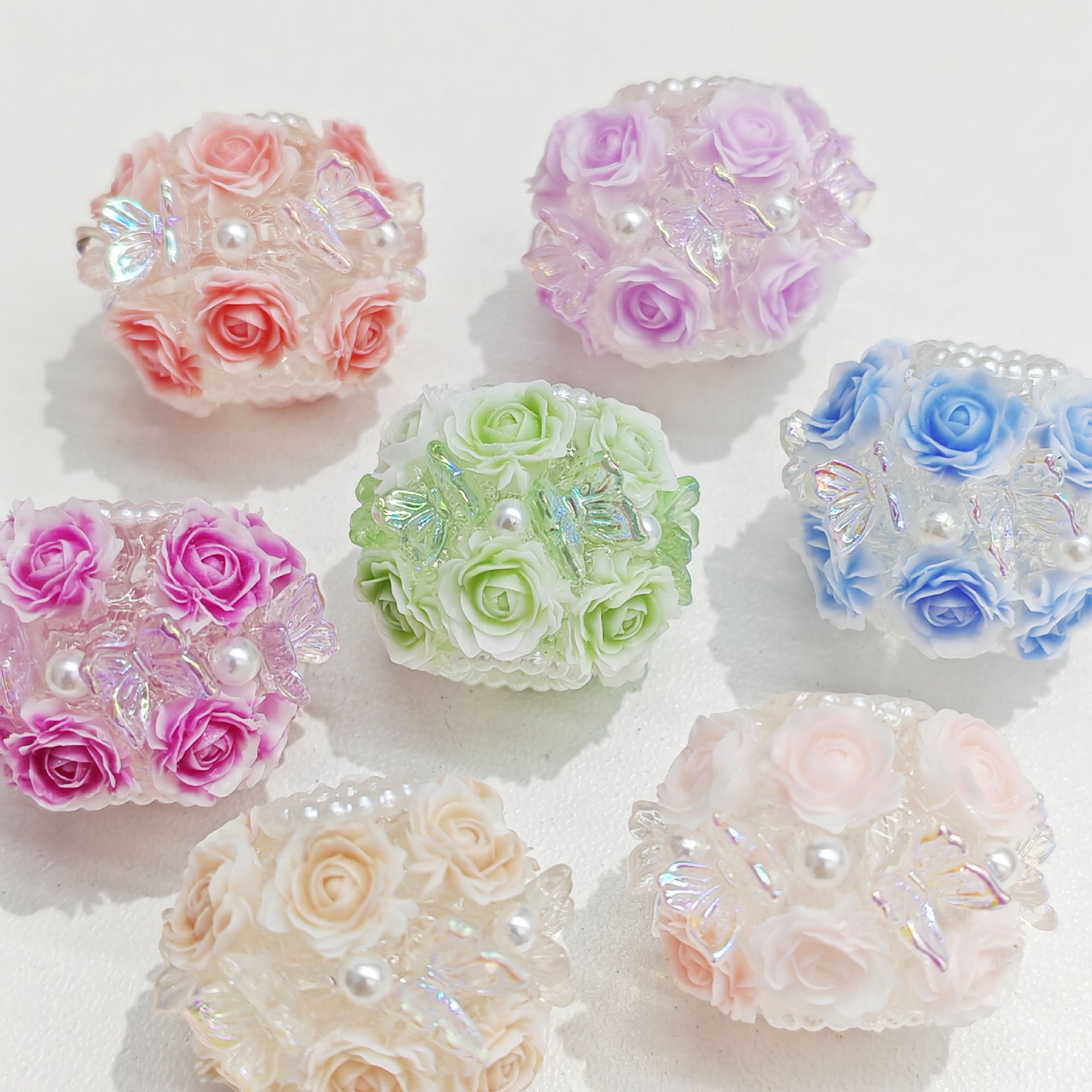 Wholesale 30pcs Rose flower ball with pearls and butterfly Acrylic Beads