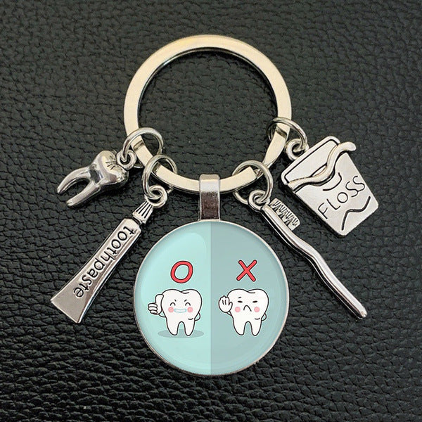 Wholesale Cute Teeth Glass Toothbrush Toothpaste Keychain Pendant