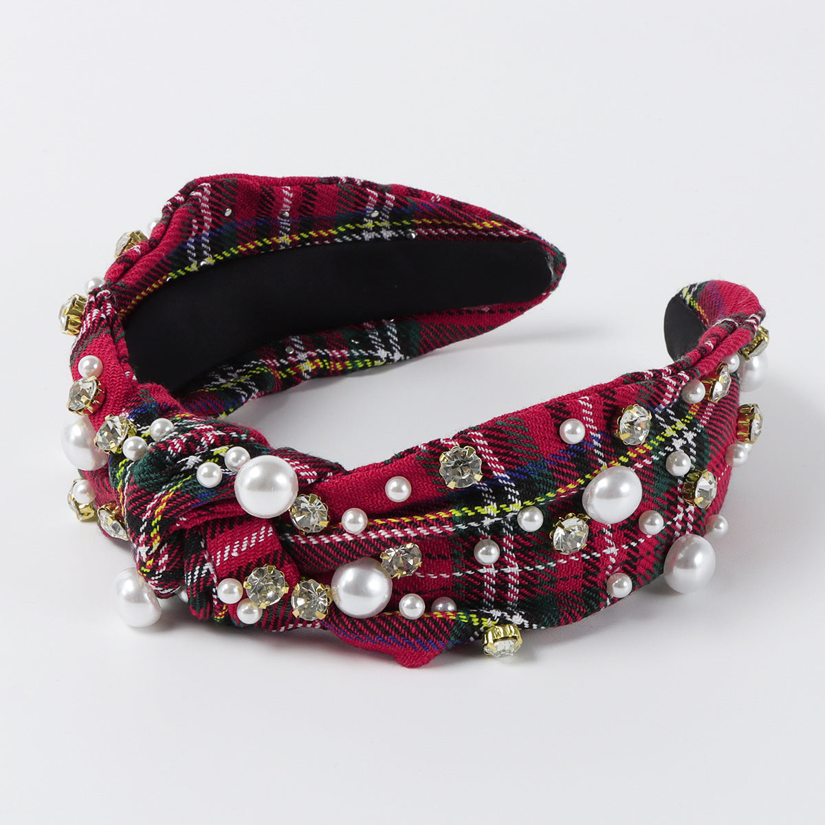 Wholesale Classic Plaid Fabric Knotted Diamond Headband