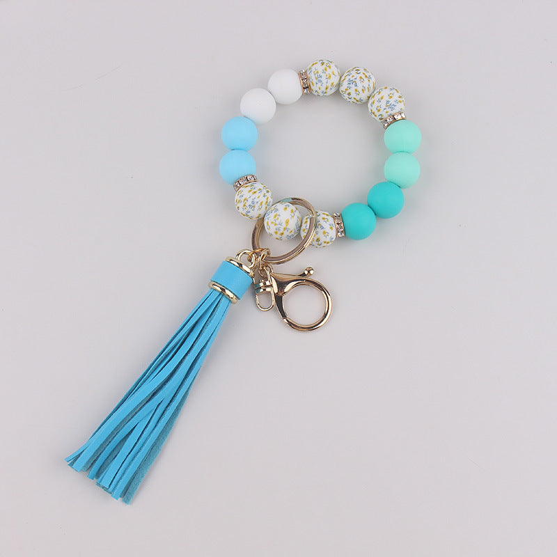Wholesale 3pcs Food Grade Silicone Bead Key Bracelet Printed Silicone Wrist Keychain