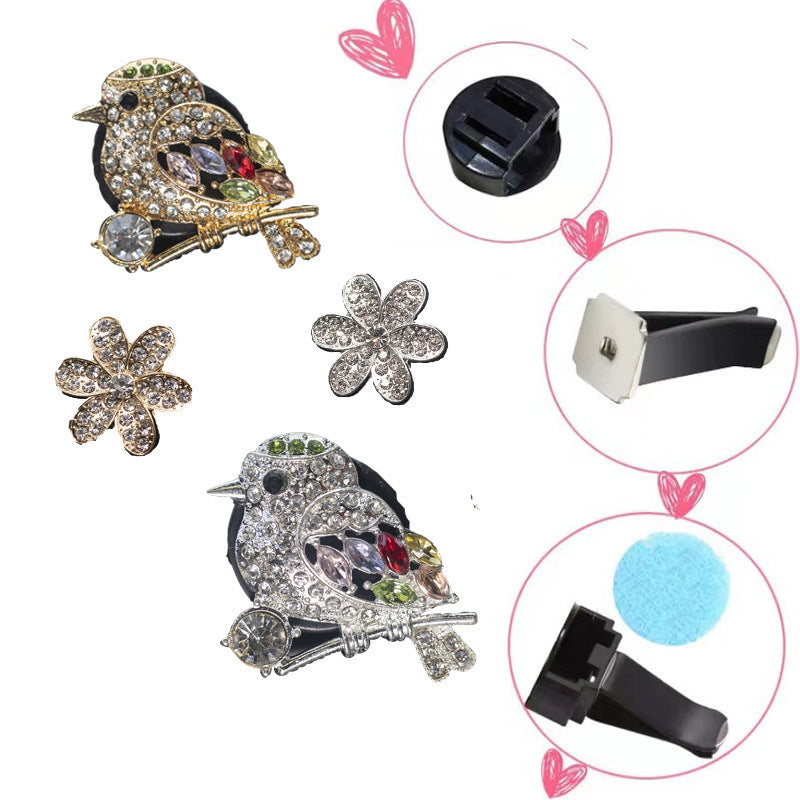 Clip de perfume de automóvil de aleación al por mayor con diamantes y flores