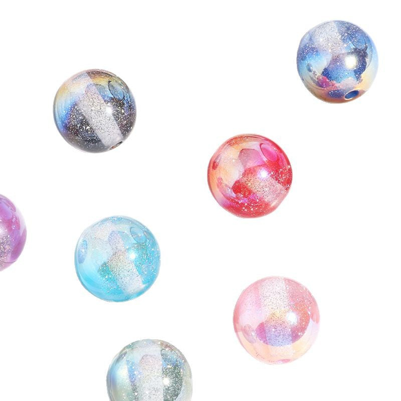 Wholesale 10pcs Fine glitter cat's eye starry sky starry diamond ball straight hole beads