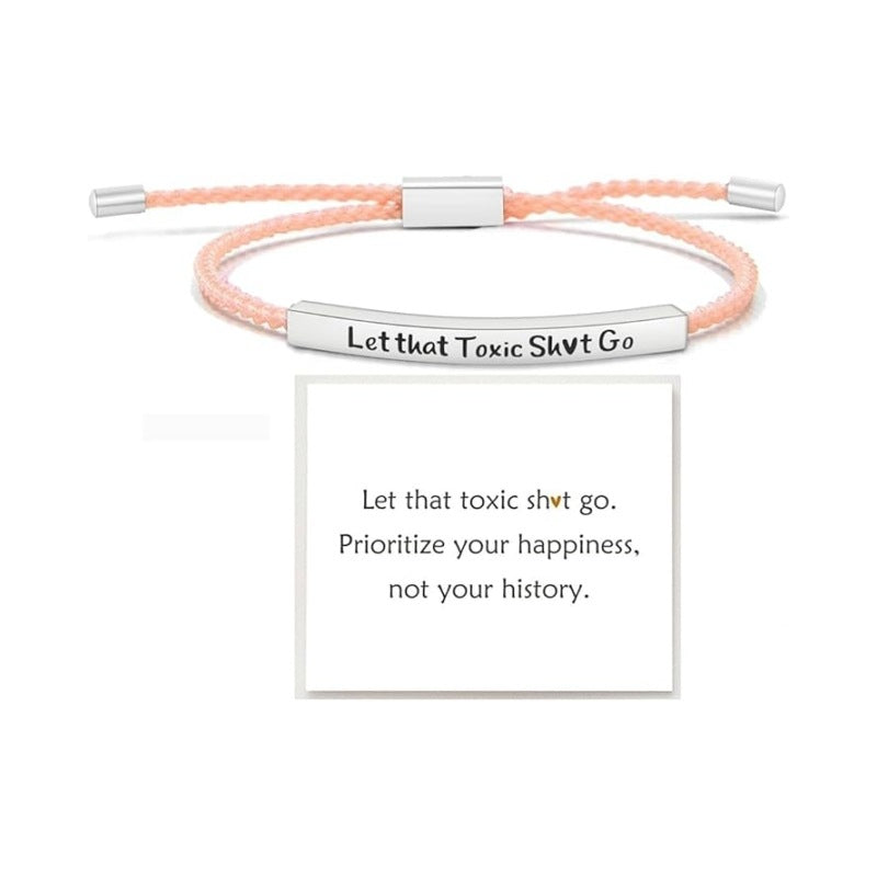 Wholesale Stainless steel bent tube inspirational text adjustable woven bracelet