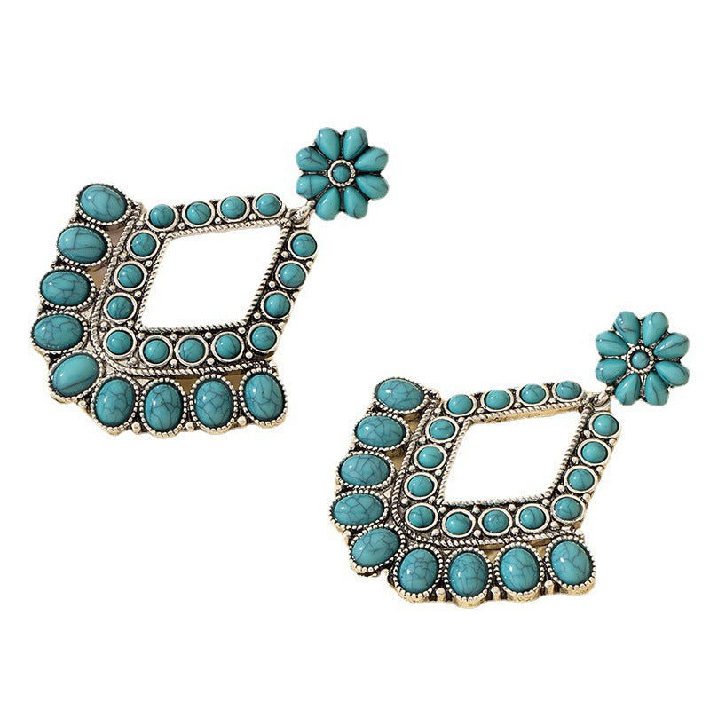 Wholesale Vintage Bohemian Drop Scalloped Turquoise Exaggerated Earrings
