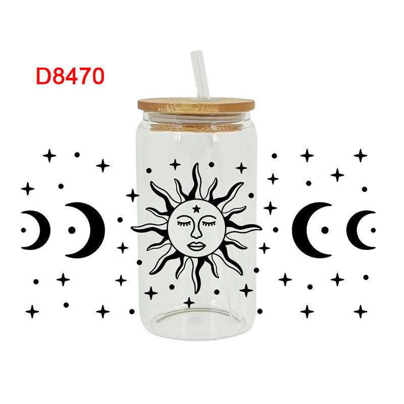 Wholesale Colorful Cartoon Cute Sun  Moon  and Stars Theme 16oz Cup UV DTF Wraps
