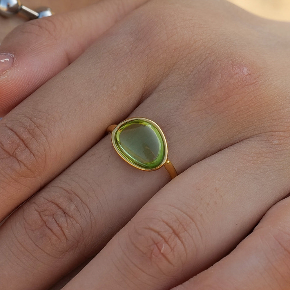 Wholesale Jelly Feel White Green Stainless Steel Plated 18k Gold Ring