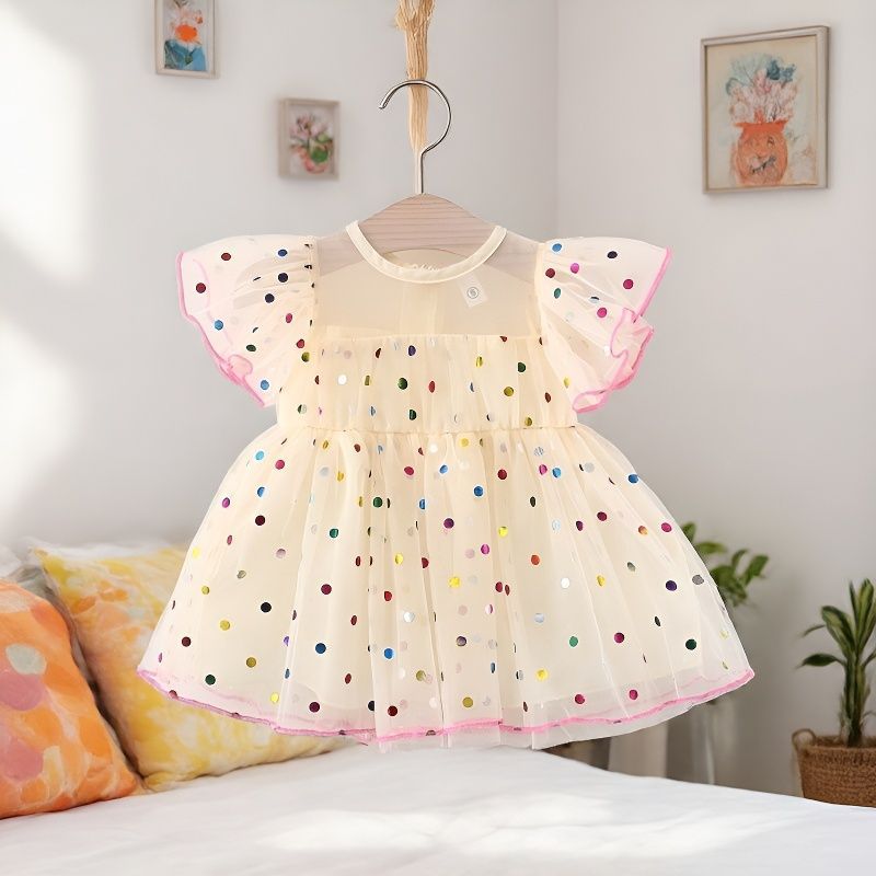 Wholesale Sweet Polka Dot Tulle Princess Dress For Baby Girl First Birthday Flutter Sleeve Fairy Tutu Outfit