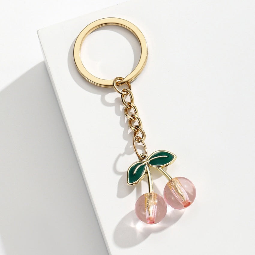 Wholesale Cute mini red transparent cherry Metal keychain
