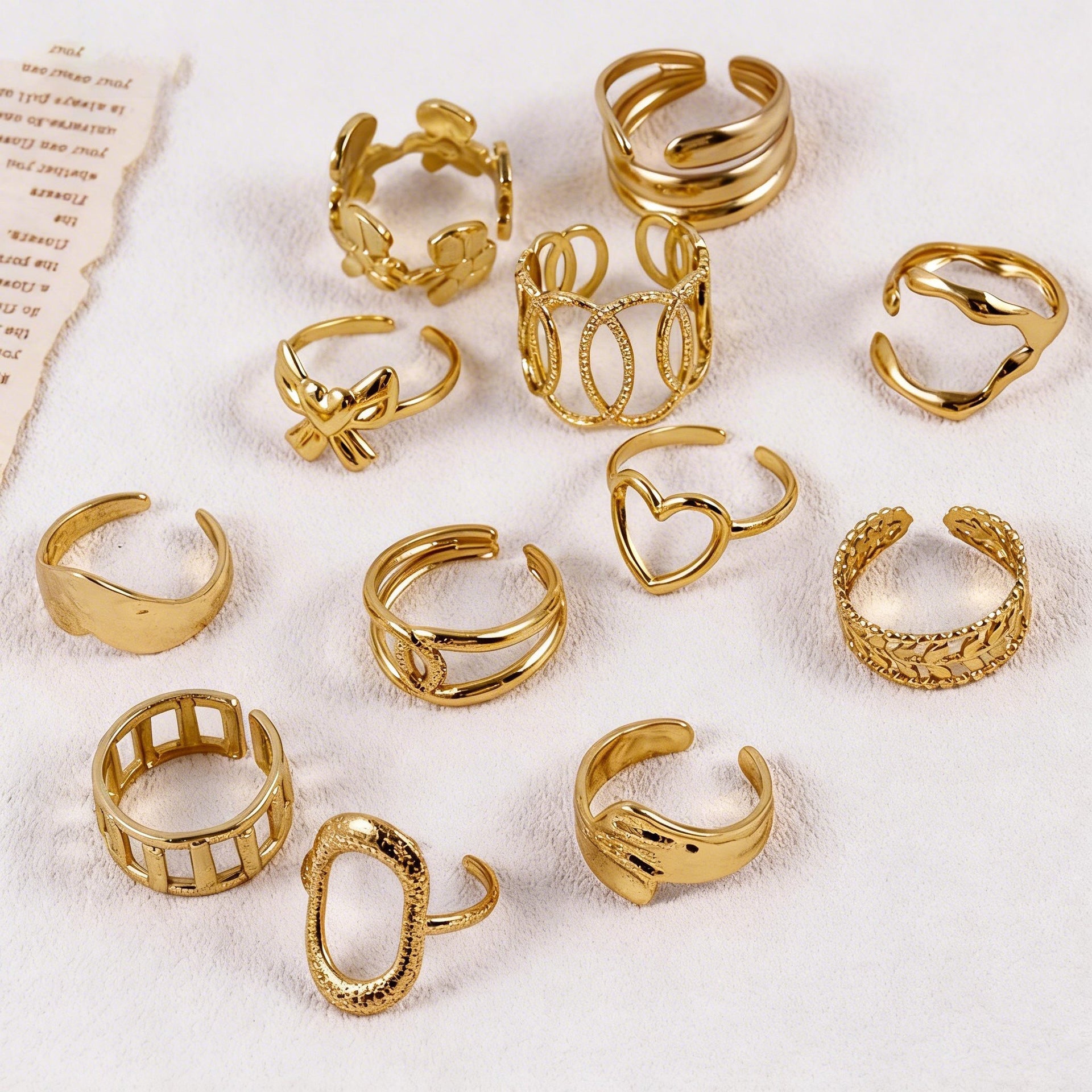 Wholesale 12pcs minimalist stainless steel hydraulic ring geometric ring