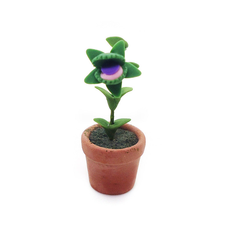 Wholesale 1:12 dollhouse accessories dollhouse mini clay flower cannibal flower model decoration artificial flower landscape