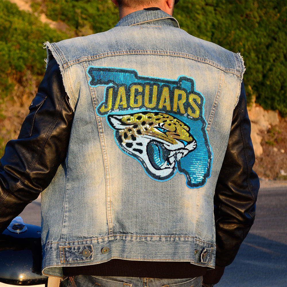Wholesale sonville Jaguars Sequined Jaguar Head Embroidered Patch Trendy Iron On et Decorative Accessory Gift For Football Fans OLY Exclusive