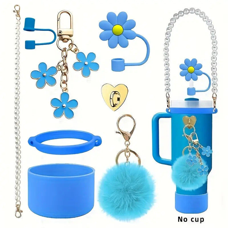 Wholesale Pearl Handle Rope Flower Cup Chain Fur Ball Silicone Straw Hat