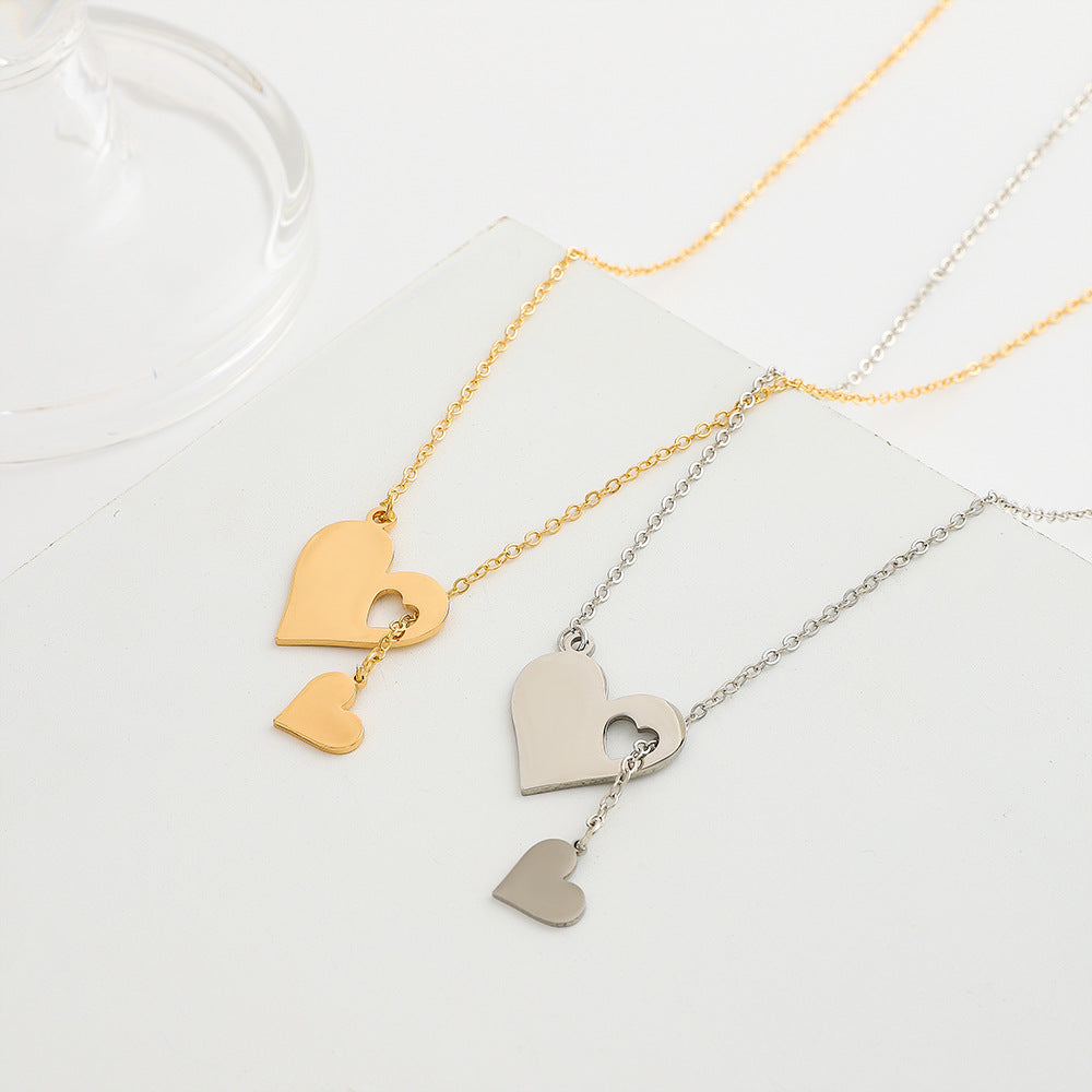 Wholesale Simple Love Pendant Necklace Women's Fashionable Personalized Creative Hollow Heart Collarbone Chain Y-Shaped
