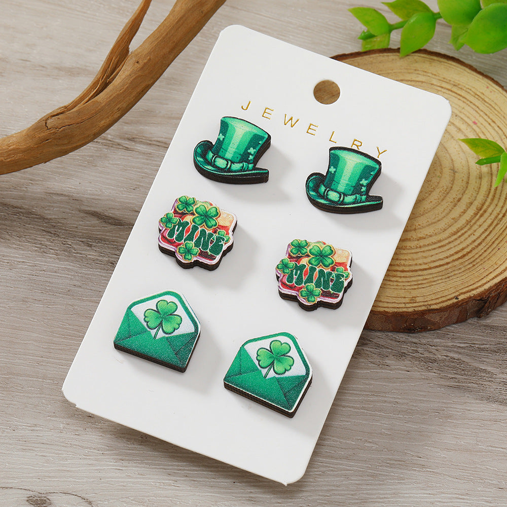 Wholesale St. Patrick's Day Wooden Set Earrings