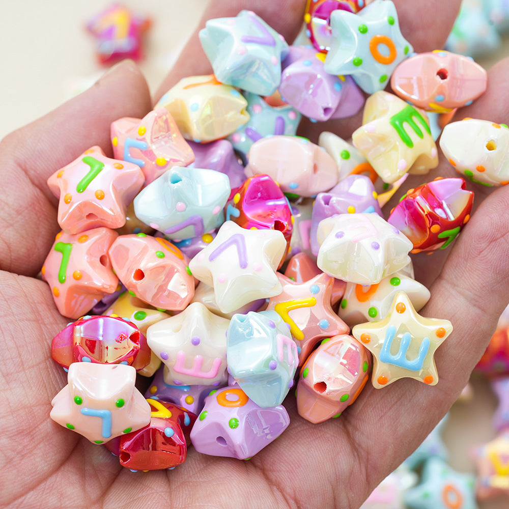 Wholesale 10pcs Acrylic Oil-Drip Solid Color Letter Star Beads