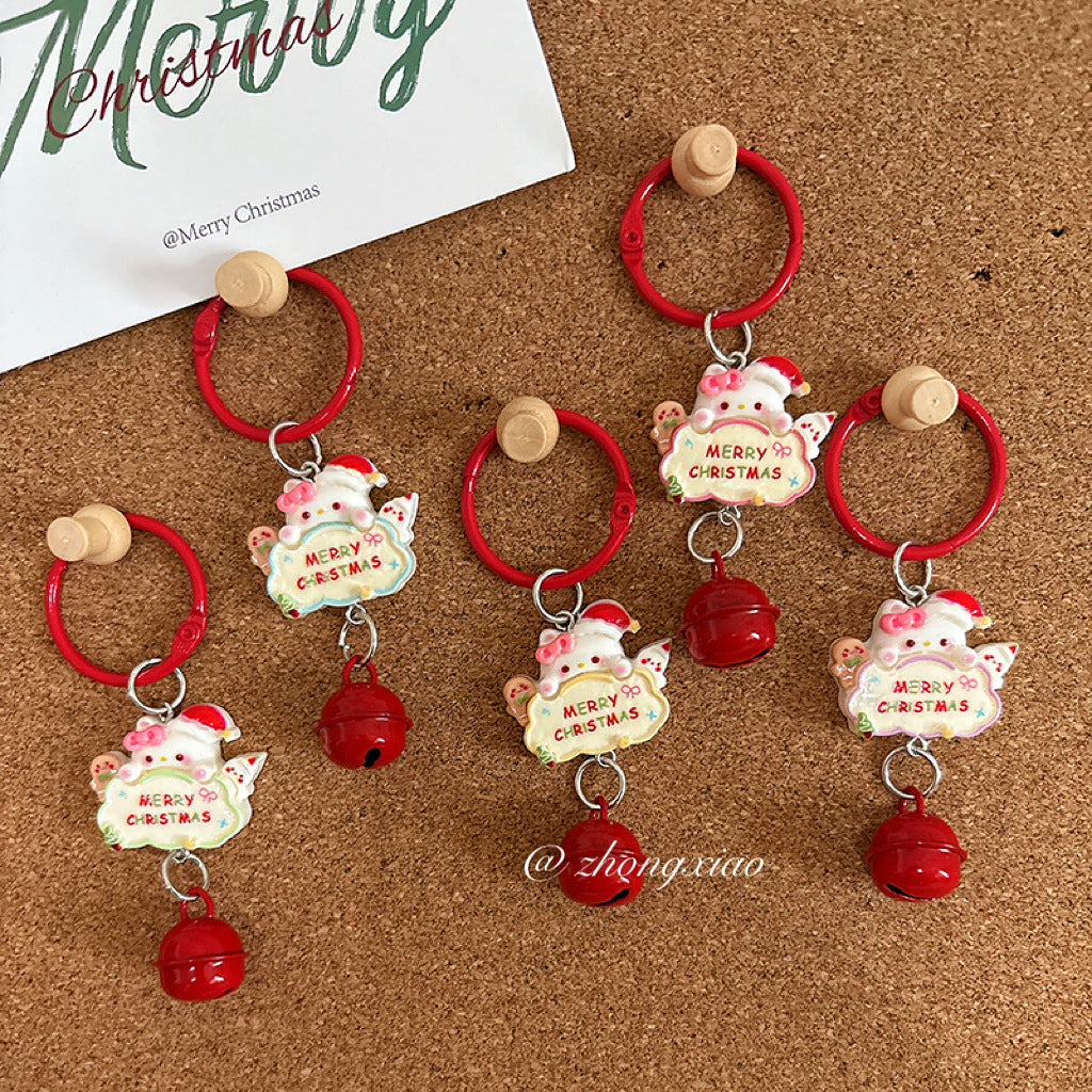 Wholesale Cartoon Christmas Cat Sign Resin Keychain Bell Pendant Cute Bag Charm Fashion Decorative Accessory Gift