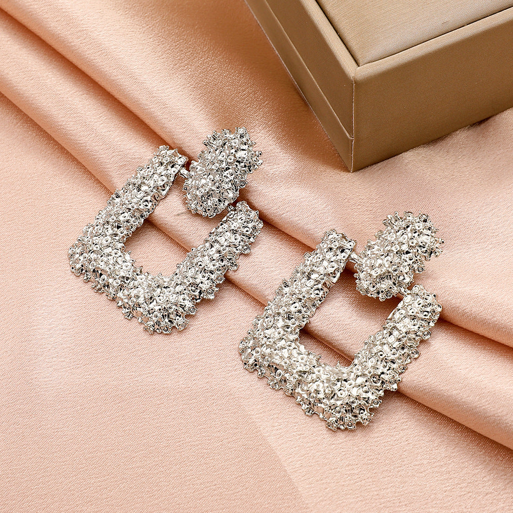 Wholesale Retro Exaggerated Square Frosted Alloy Earrings