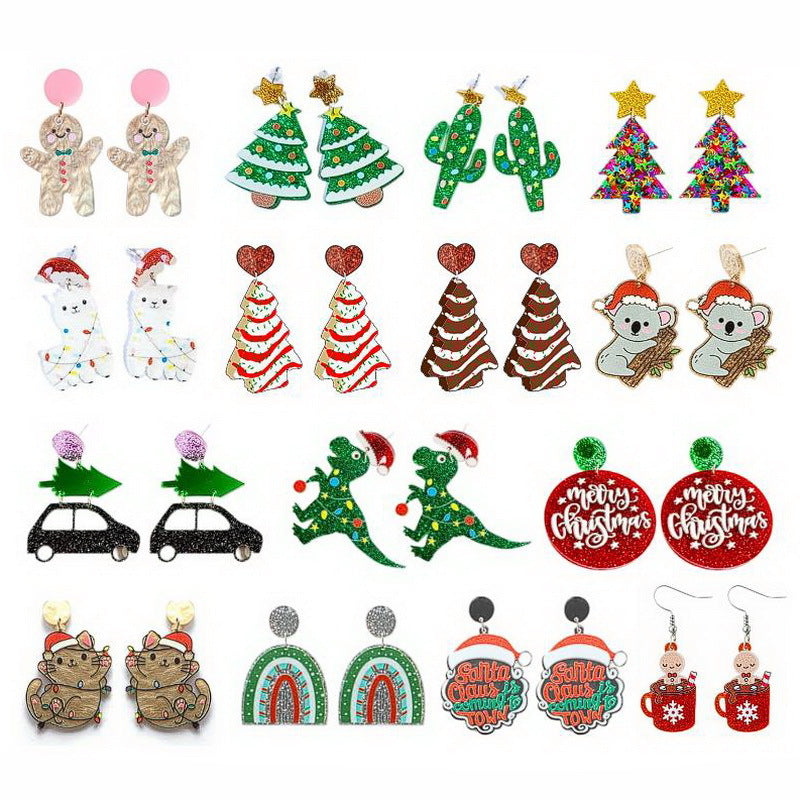 Wholesale Christmas Tree Rainbow Koala Dinosaur Cactus Acrylic Earrings