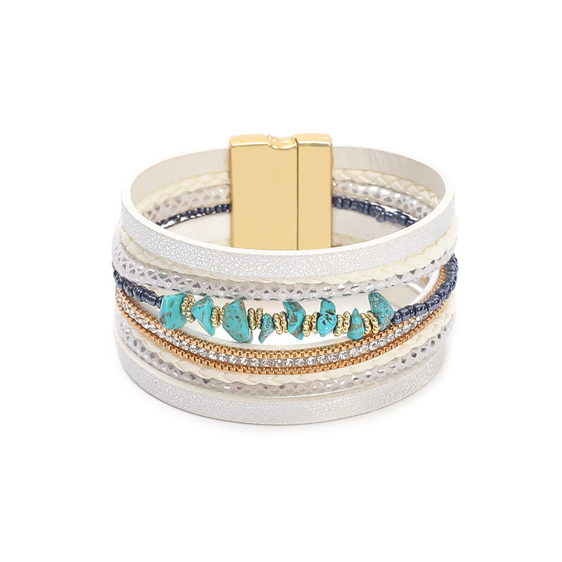 Wholesale Bohemian Turquoise Beaded Leather Bracelet