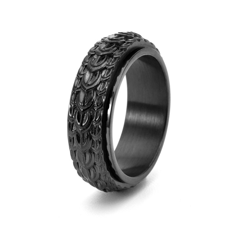 Wholesale Dragon Scale Rotatable Titanium Steel Vintage Distressed Ring